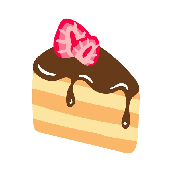 Slice Cake Chocolate Strawberry Semi Flat Color Vector Object Dessert — Stock Vector