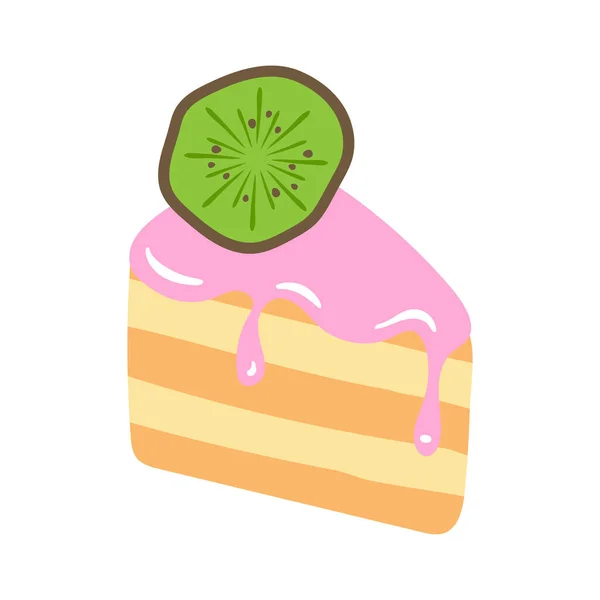 Portion Cake Pink Frosting Kiwi Semi Flat Color Vector Object —  Vetores de Stock