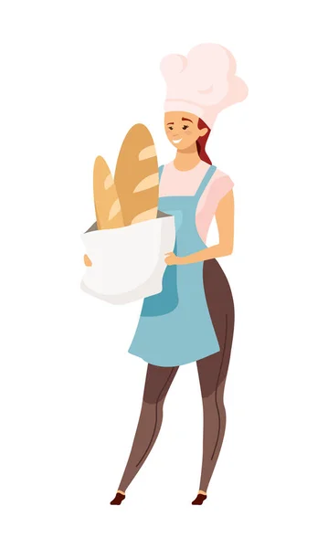 Baker Dengan Roti Roti Karakter Vektor Warna Semi Datar Produk - Stok Vektor