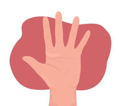 Palm with spread fingers 2D vector isolated illustration. Mountza flat hand gesture on cartoon background. Insulting symbol colourful editable scene for mobile, website, presentation
