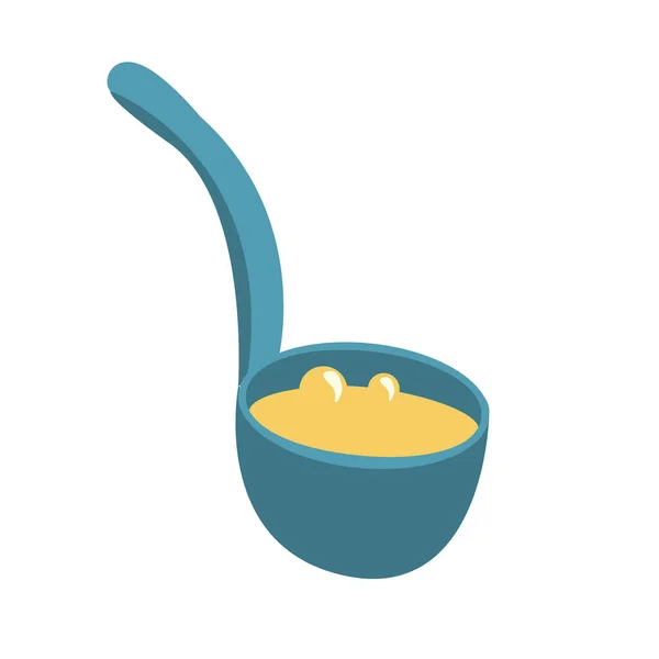 Ladle Soup Semi Flat Color Vector Object Cooking Food Kitchen — 스톡 벡터