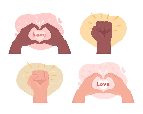 Love Support Vector Isolated Illustration Set Flat Hand Gestures Cartoon — Vetor de Stock