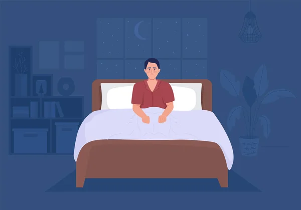 Man Suffering Insomnia Bedroom Flat Color Vector Illustration Stress Anxiety — ストックベクタ