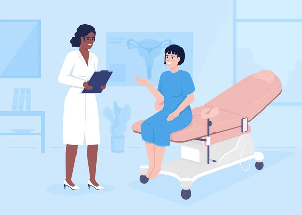 Gynecologist Patient Appointment Flat Color Vector Illustration Female Health Examination — 스톡 벡터