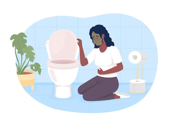 Woman Suffering Nausea Bathroom Vector Isolated Illustration Gut Infection Flat — Vector de stock