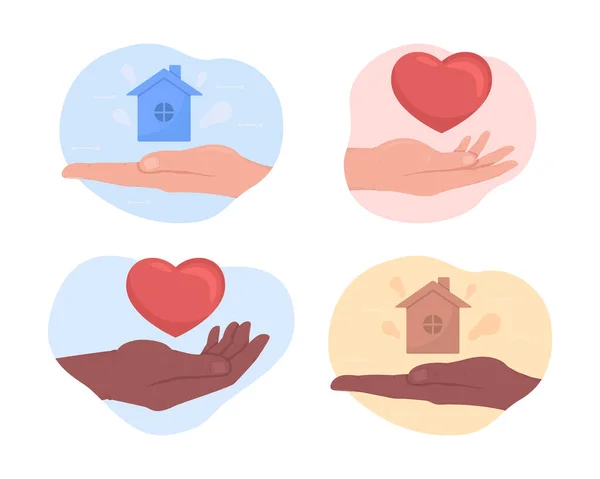 Help Vector Isolated Illustration Set Charitable Offers Flat Hand Gestures - Stok Vektor