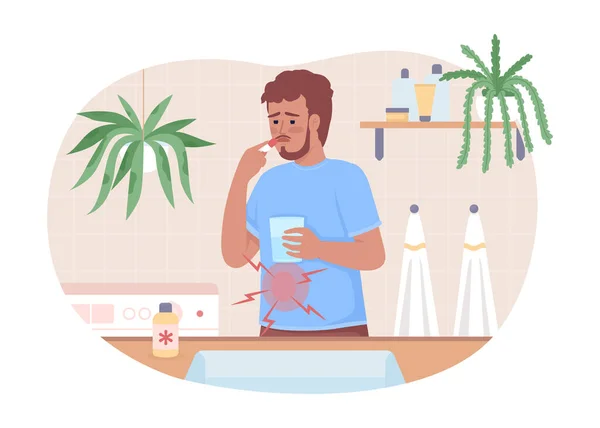 Man Stomach Ache Taking Drugs Home Vector Isolated Illustration Illness — Archivo Imágenes Vectoriales