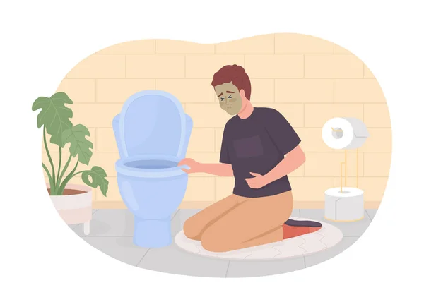 Man Nausea Toilet Bowl Vector Isolated Illustration Stomach Disease Sick — Stockvector