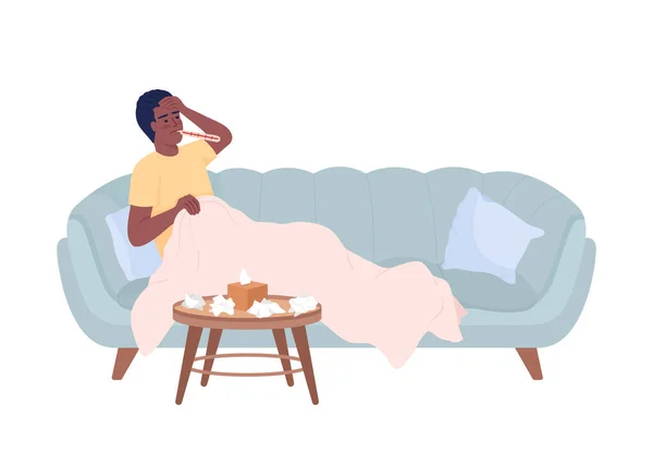 Man High Temperature Resting Sofa Semi Flat Color Vector Character — Archivo Imágenes Vectoriales
