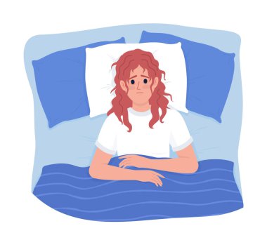 Upset woman with insomnia semi flat color vector character. Editable figure. Full body person on white. Sleepless simple cartoon style illustration for web graphic design and animation