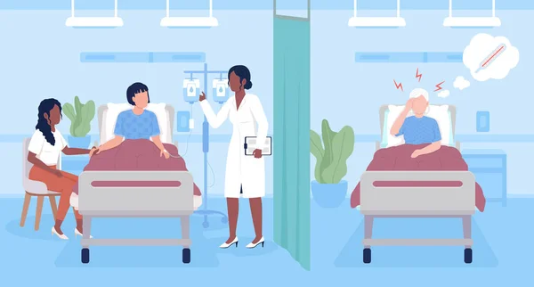 Doctor Visiting Patients Hospital Flat Color Vector Illustration Healthcare Service — ストックベクタ