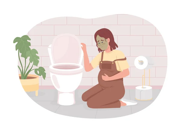Pregnant Woman Nausea Restroom Vector Isolated Illustration Prenatal Problem Flat — Stok Vektör