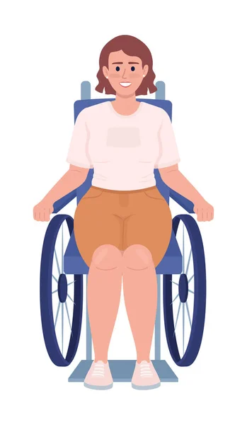 Smiling Woman Who Uses Wheelchair Semi Flat Color Vector Character — Image vectorielle