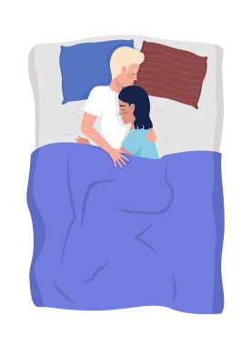 Loving couple sleeping in bed semi flat color vector characters. Editable figures. Full body people on white. Affection simple cartoon style illustration for web graphic design and animation