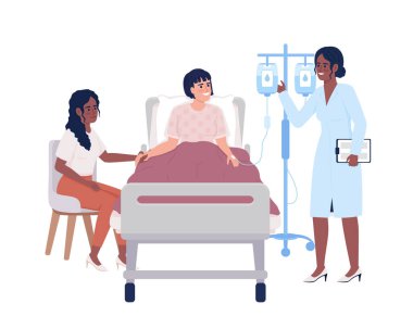 Doctor visiting patient during recovery semi flat color vector characters. Editable figures. Full body people on white. Health simple cartoon style illustrations for web graphic design and animation