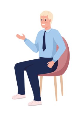 Employee sitting on chair semi flat color vector character. Editable figure. Full body person on white. Office simple cartoon style illustration for web graphic design and animation