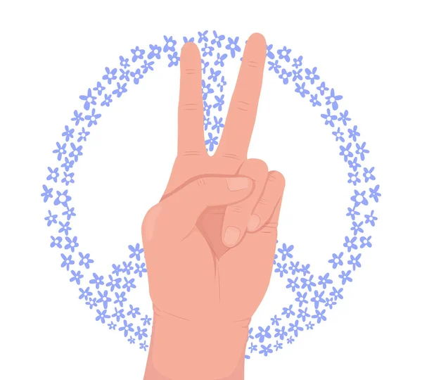 Hippie Subculture Semi Flat Color Vector Hand Gesture Editable Pose — Stockvector