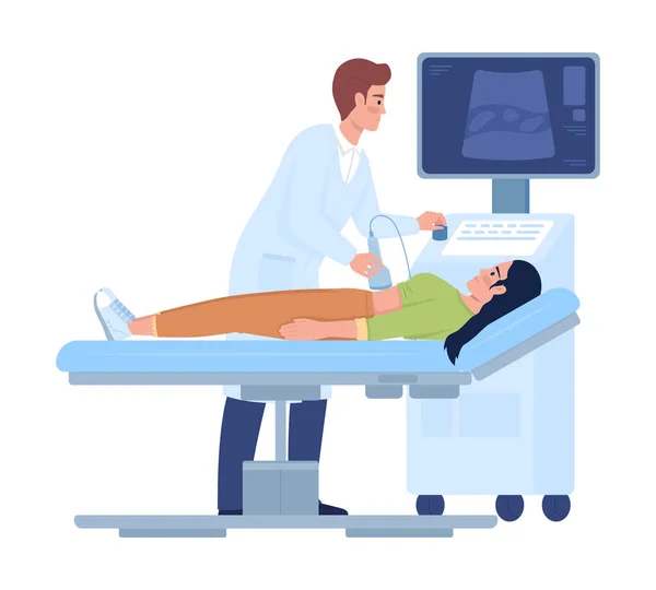 Doctor Examining Patient Sonography Semi Flat Color Vector Characters Editable — Vettoriale Stock