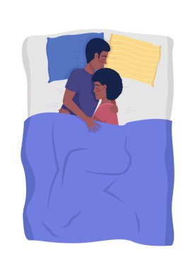 Young family sleeping in bedroom semi flat color vector characters. Editable figures. Full body people on white. Love simple cartoon style illustration for web graphic design and animation