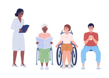 Doctor and patients queue semi flat color vector characters. Editable figures. Full body people on white. Appointment simple cartoon style illustrations for web graphic design and animation