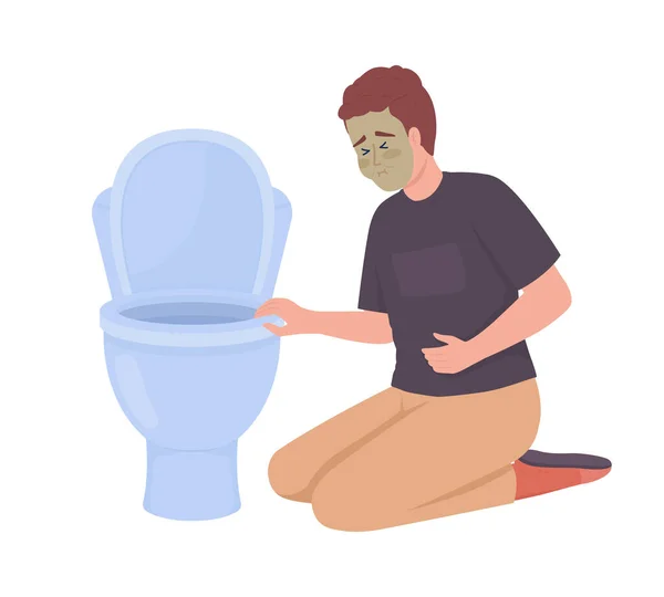 Man Nausea Toilet Bowl Semi Flat Color Vector Character Editable — Stock vektor