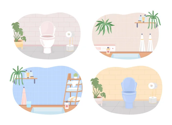 Bathrooms Water Closets Flat Color Vector Illustrations Set Hygiene Sanitary — Stockový vektor