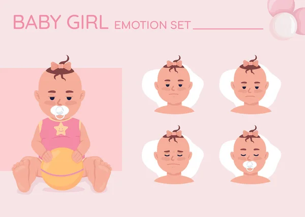 Tired Baby Girl Semi Flat Color Character Emotions Set Editable — Image vectorielle