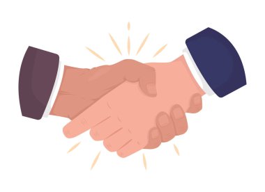 Businessmen handshake semi flat color vector hand gesture. Editable pose. Human body part on white. Make agreement cartoon style illustration for web graphic design, animation, sticker pack