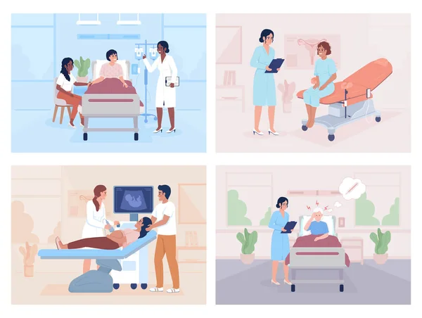 Patients Examination Hospital Flat Color Vector Illustrations Set Doctor Appointment — 图库矢量图片
