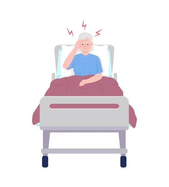 Old Woman Suffering Headache Hospital Semi Flat Color Vector Character — Stock vektor