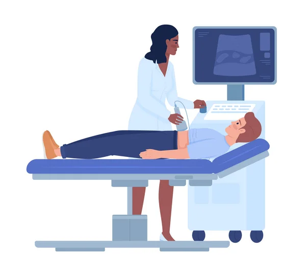 Doctor Using Ultrasound Scanner Semi Flat Color Vector Characters Editable — Image vectorielle