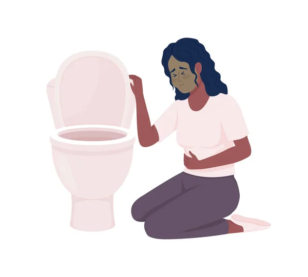 Расстроенная Женщина Тошнотой Туалетной Миской Полу Плоского Цвета Векторный Характер — стоковый вектор