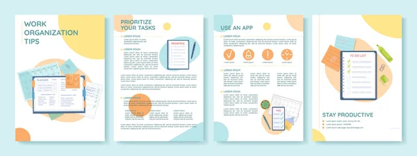 Work Organization Tips Flat Vector Brochure Template Office Booklet Leaflet — Stockvektor