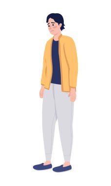Depressed young man semi flat color vector character. Stress problem. Mental health. Editable figure. Full body person on white. Simple cartoon style illustration for web graphic design and animation