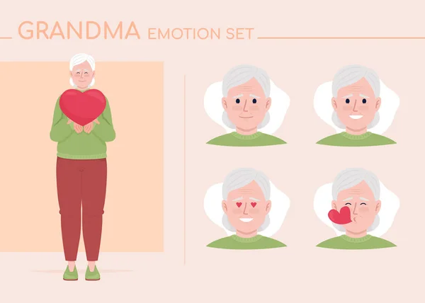 Loving Mature Woman Semi Flat Color Character Emotions Set Editable — Vector de stock