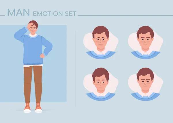 Nervous Young Man Semi Flat Color Character Emotions Set Editable — Archivo Imágenes Vectoriales