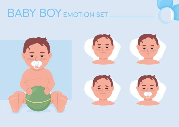 Sleepy Baby Boy Semi Flat Color Character Emotions Set Editable — Image vectorielle