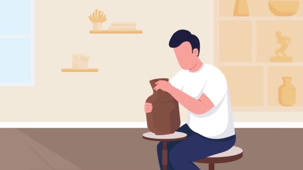Animated Ceramist Illustration Handmade Pottery Making Creating Handmade Ceramic Vase — Vídeo de Stock