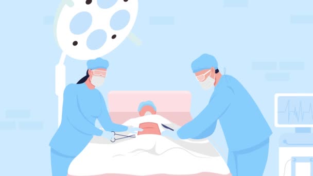 Animated Surgeons Illustration Doctors Performing Surgical Operations Gastrointestinal Surgery Looped — Video