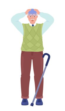 Old man with panic attack semi flat color vector character. Editable figure. Full body person on white. Distress simple cartoon style illustration for web graphic design and animation