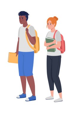 Students upset of exam evaluation semi flat color vector characters. Editable figures. Full body people on white. Education simple cartoon style illustration for web graphic design and animation