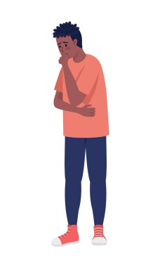 Thoughtful upset man semi flat color vector character. Editable figure. Full body person on white. Overthinking simple cartoon style illustration for web graphic design and animation