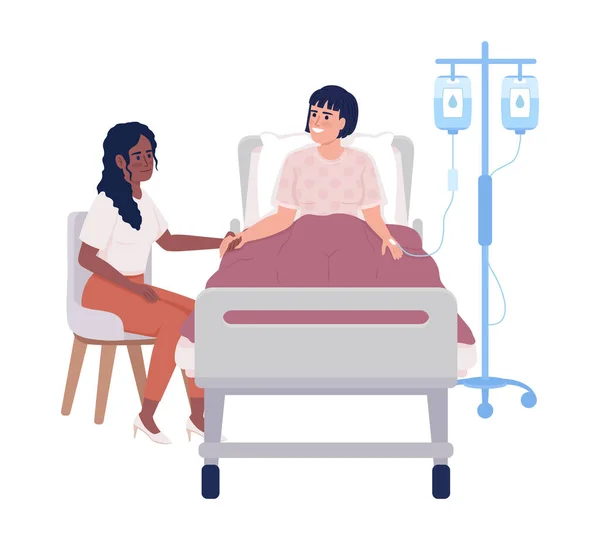 Woman Visiting Ill Friend Hospital Semi Flat Color Vector Characters — ストックベクタ