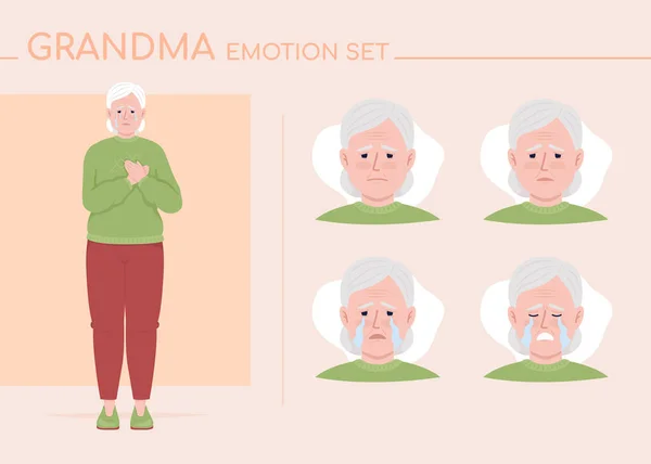 Crying Senior Woman Semi Flat Color Character Emotions Set Editable — Vector de stock