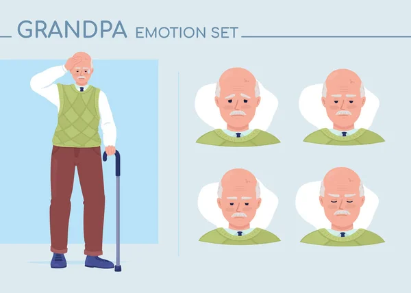 Doubting Senior Man Semi Flat Color Character Emotions Set Editable — Stock vektor