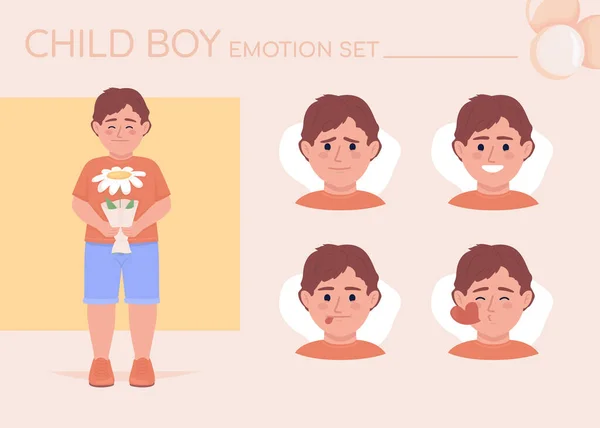 Little Boy Love Semi Flat Color Character Emotions Set Editable — Vector de stock