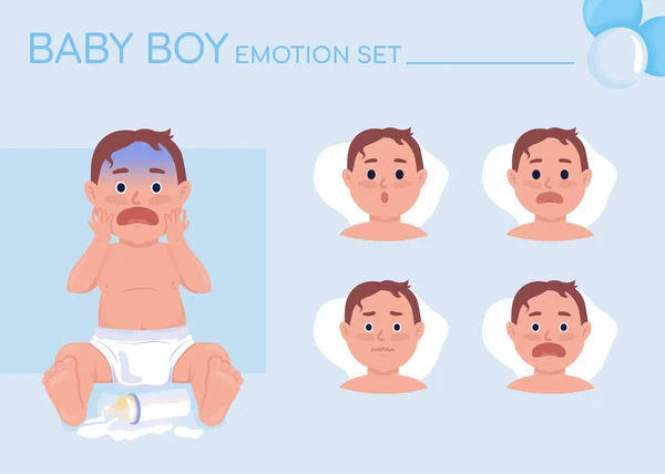 Confused Baby Boy Semi Flat Color Character Emotions Set Editable — Vector de stock