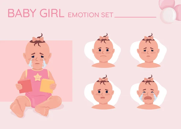 Unhappy Little Girl Semi Flat Color Character Emotions Set Editable — Vettoriale Stock