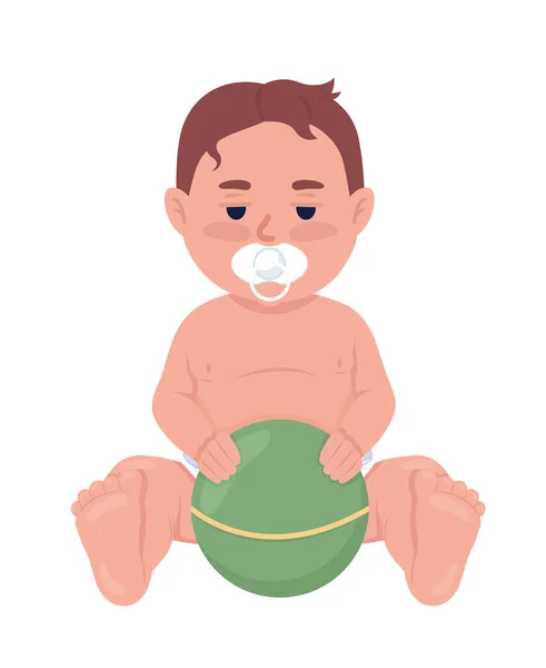 Tired Baby Boy Pacifier Ball Semi Flat Color Vector Character — Vector de stock