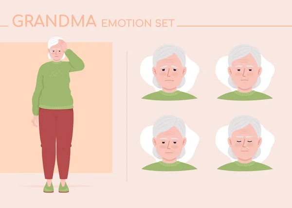 Concerned Old Woman Semi Flat Color Character Emotions Set Editable — Stock vektor